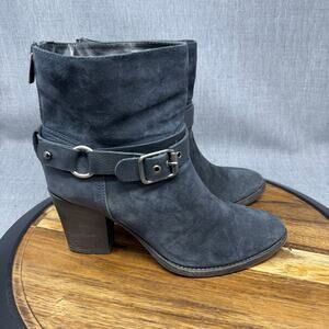 Aquatalia Women's 9.5 Navy Suede Blue Moto Boots Heels Booties